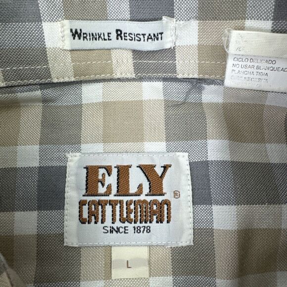 ELY Cattleman Western Pearl Snap‎ Shirt Large Plaid Silver Metallic Rodeo Cowboy - Picture 8 of 11